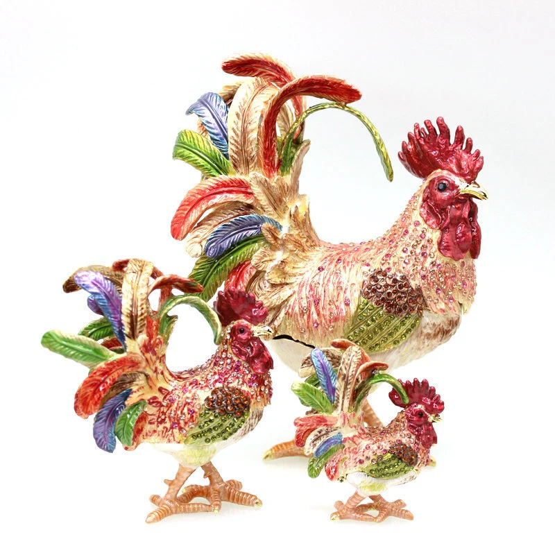 Pure Handmade Metal Enamel Color Craft Lucky Chicken Storage Box Jewelry Box - Image 3