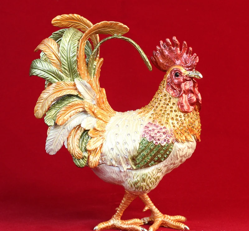 Pure Handmade Metal Enamel Color Craft Lucky Chicken Storage Box Jewelry Box - Image 4
