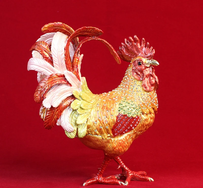 Pure Handmade Metal Enamel Color Craft Lucky Chicken Storage Box Jewelry Box - Image 5