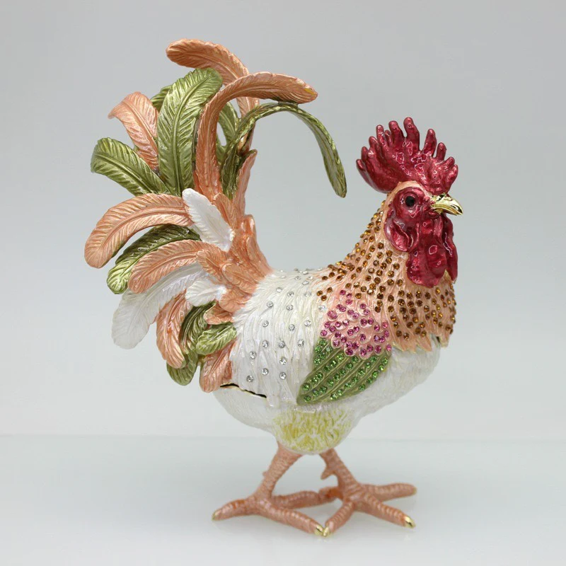 Pure Handmade Metal Enamel Color Craft Lucky Chicken Storage Box Jewelry Box - Image 6