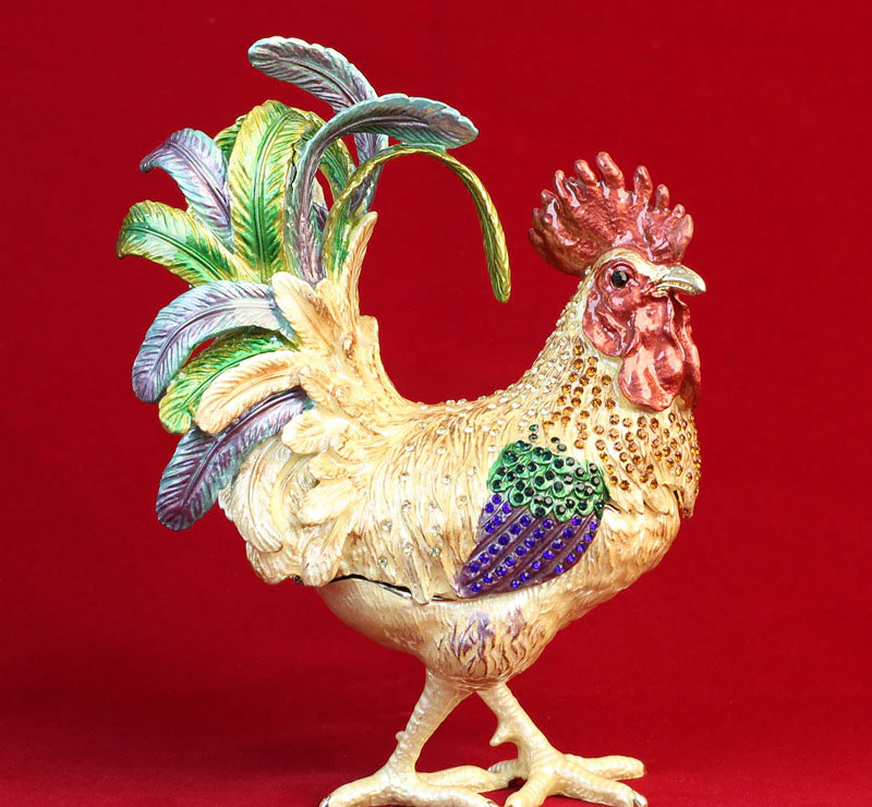 Pure Handmade Metal Enamel Color Craft Lucky Chicken Storage Box Jewelry Box - Image 7