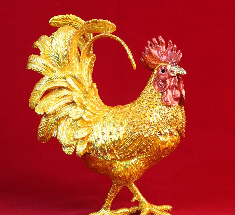 Pure Handmade Metal Enamel Color Craft Lucky Chicken Storage Box Jewelry Box - Image 8
