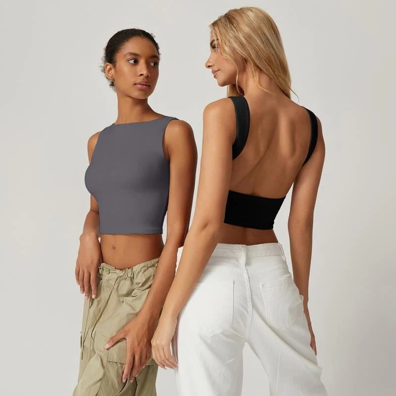 Women's Sexy Open Back Sleeveless Crop Tank