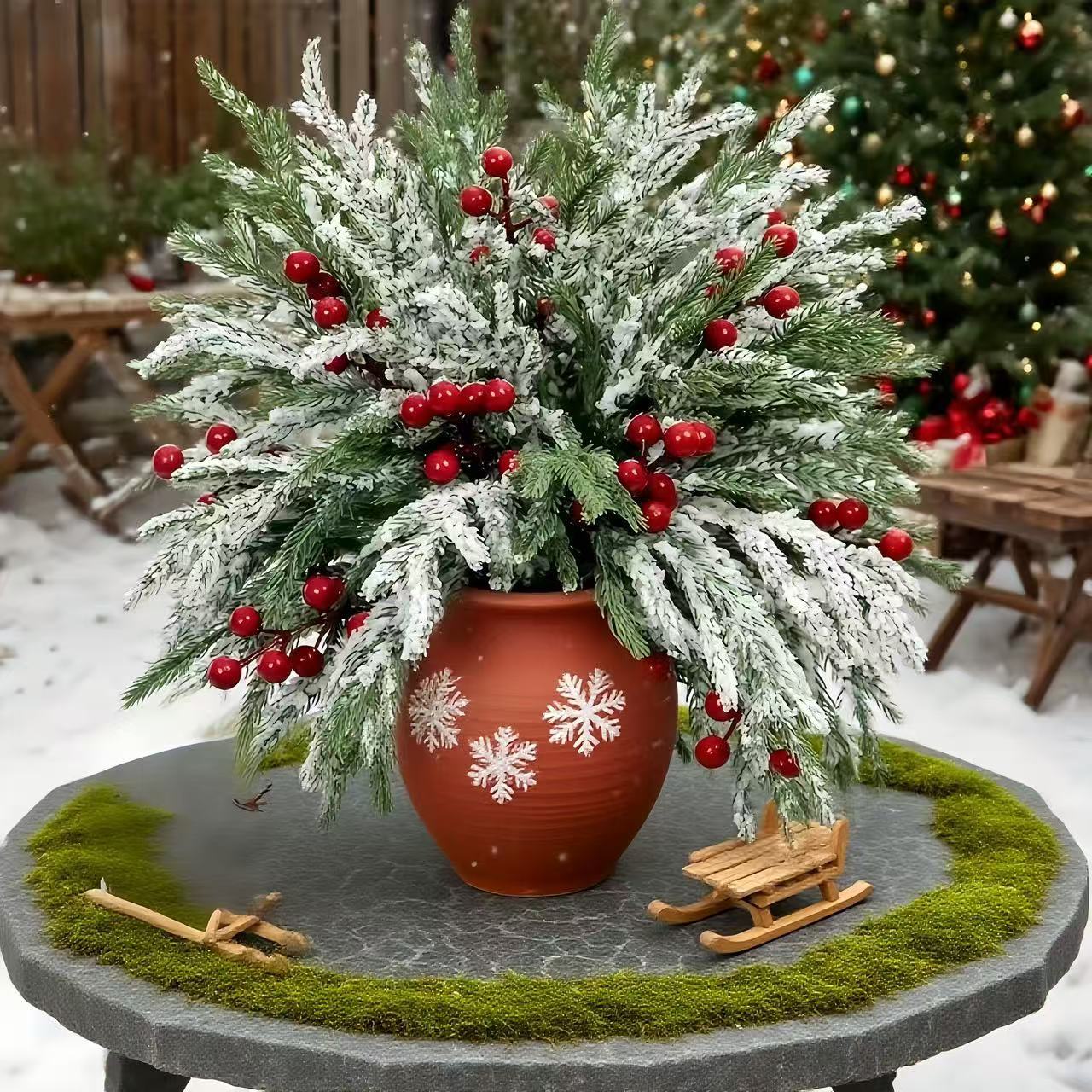 Artificial Norfolk Pine Branches with Red Berries - Christmas Greenery That Lasts! - Image 4