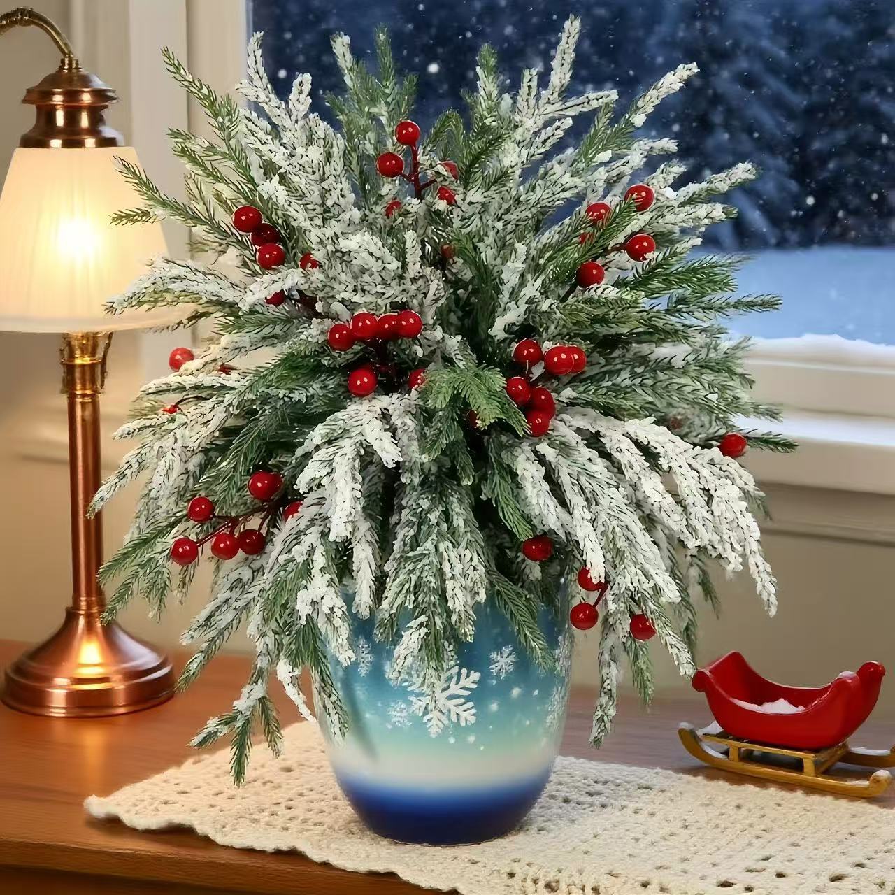 Artificial Norfolk Pine Branches with Red Berries - Christmas Greenery That Lasts! - Image 6