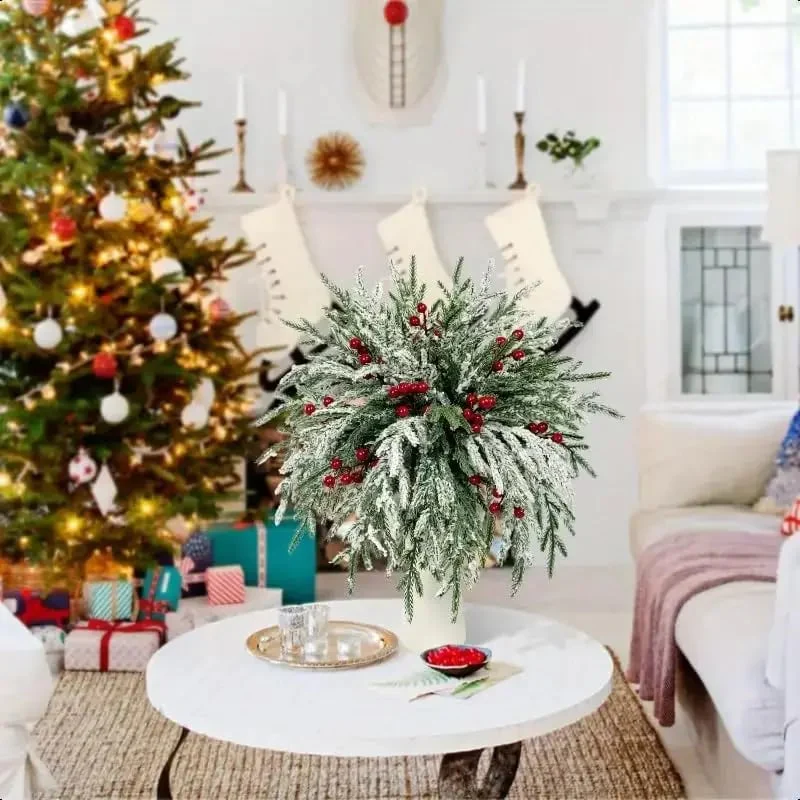 Artificial Norfolk Pine Branches with Red Berries - Christmas Greenery That Lasts! - Image 9