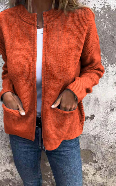 Round Neck Zipper Knitted Jacket - Image 10