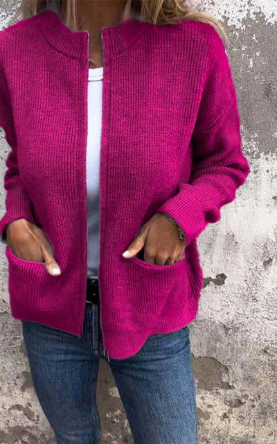Round Neck Zipper Knitted Jacket - Image 8