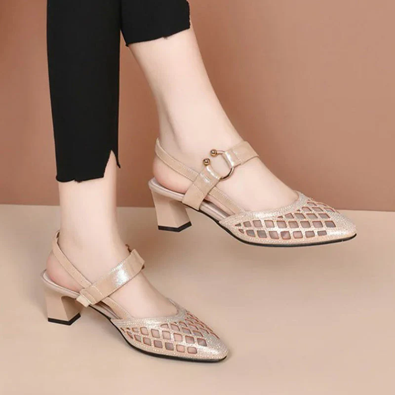 🎁Hot Sale ⏳Pointy Toe Ankle Strap Rhinestone Sandals - Image 2