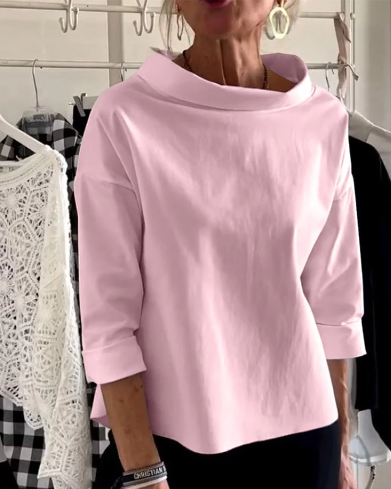 Casual Wide Lapel Half Turtleneck Top - Image 4