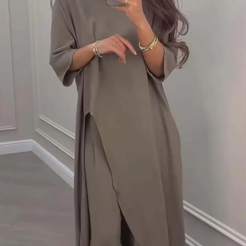 💕Solid Color Irregular Top & Wide-Leg Pants 2-PCS Set - Image 9
