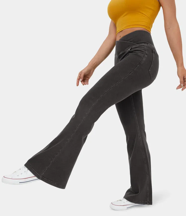 Stretchy Knit Denim Casual Super Flare Pants - Image 10