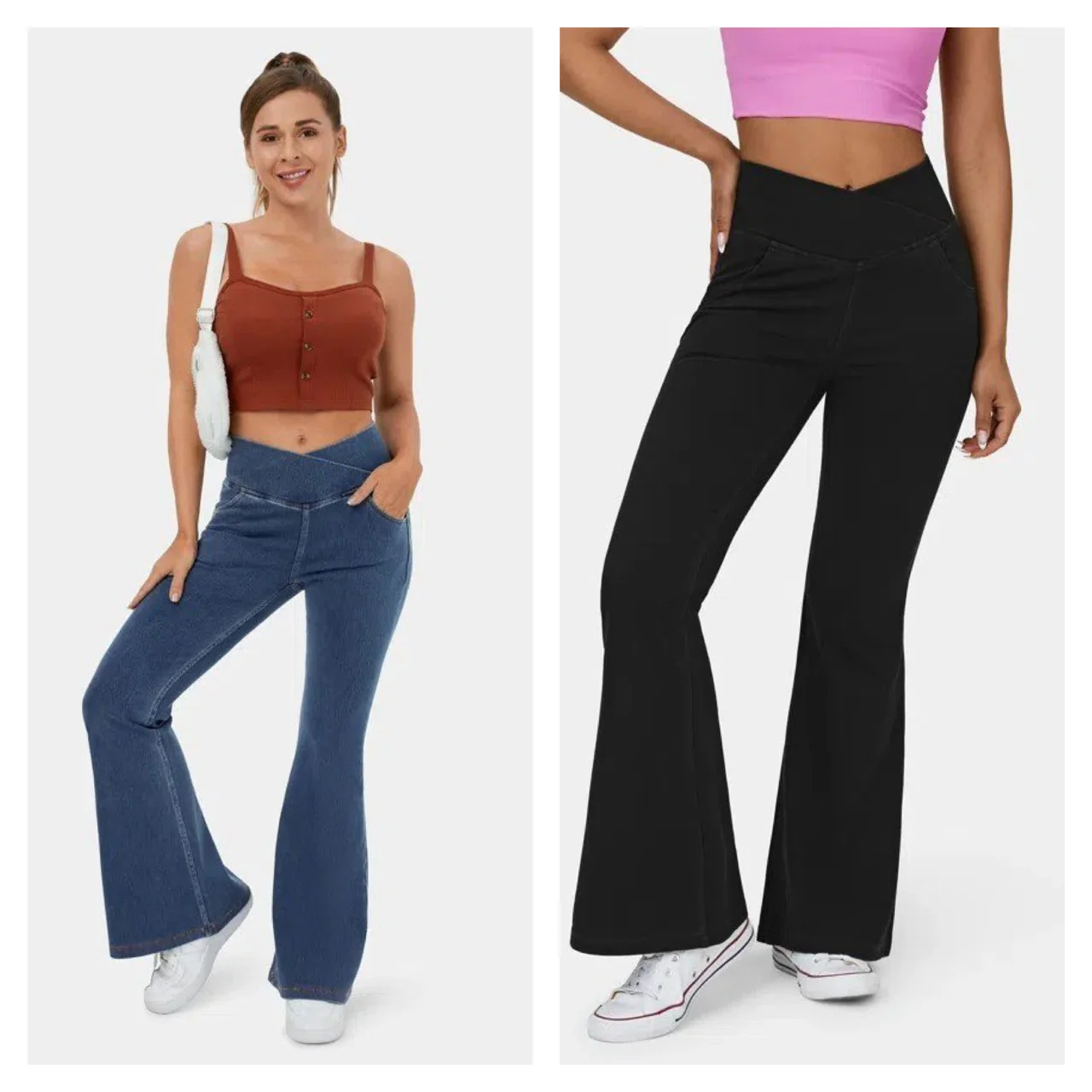 Stretchy Knit Denim Casual Super Flare Pants - Image 13