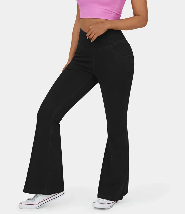 Stretchy Knit Denim Casual Super Flare Pants - Image 6