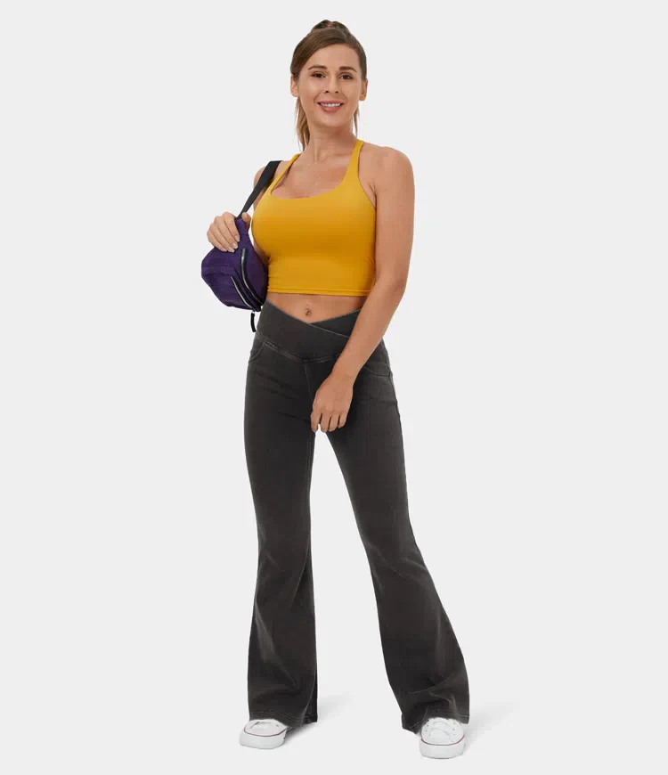 Stretchy Knit Denim Casual Super Flare Pants - Image 8