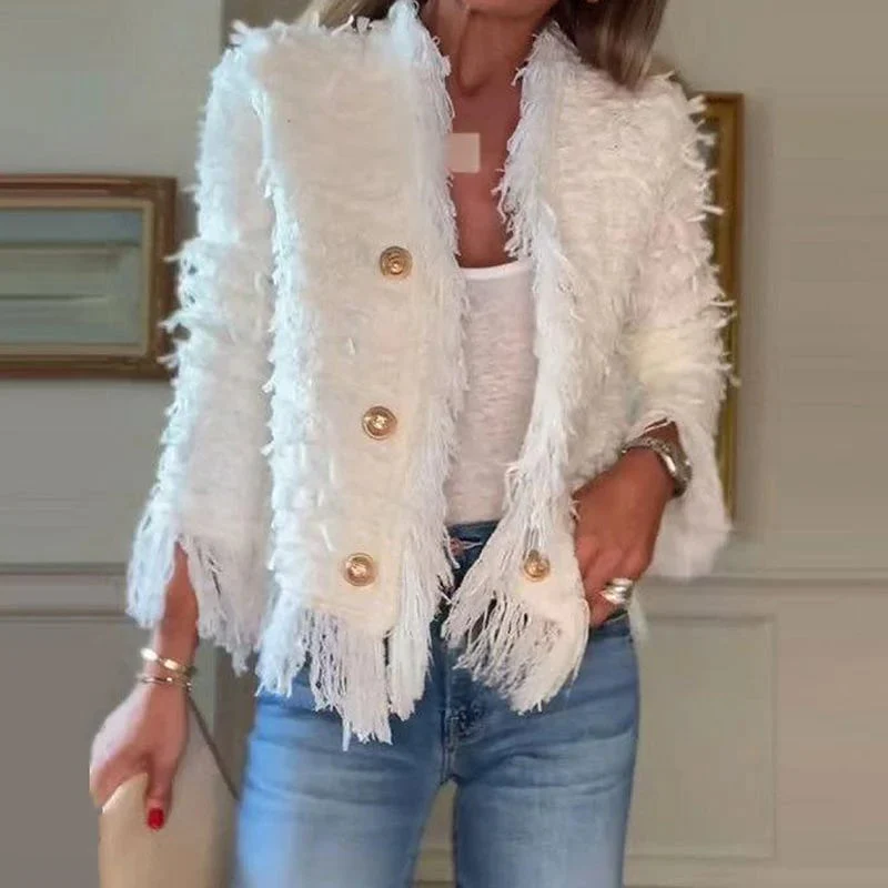 đ Womenâs Fashion Button Tassel Short Coat - Image 7