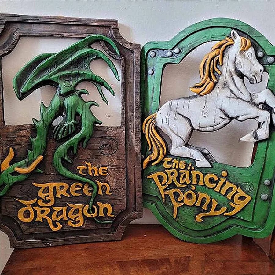The Prancing Pony & The Green Dragon Pub Signs Set Handmade Bar Style - Image 2