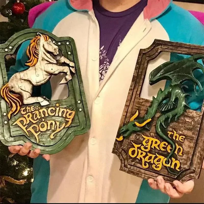 The Prancing Pony & The Green Dragon Pub Signs Set Handmade Bar Style - Image 5