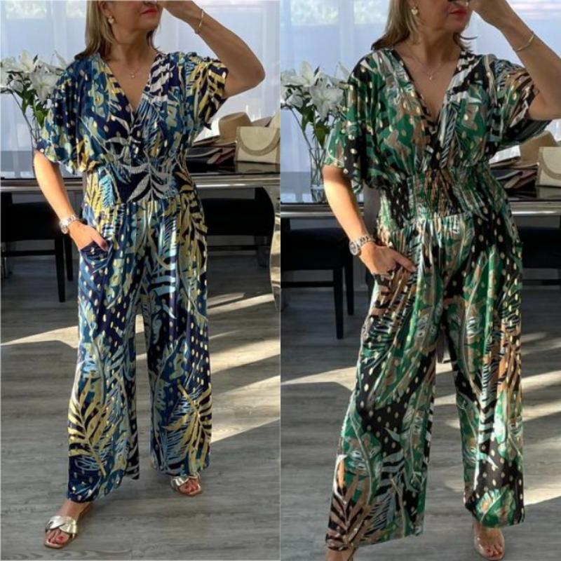 Women's Summer Fashion Leaf Print Plus Size Bodysuit with Elastic Waist - Image 6