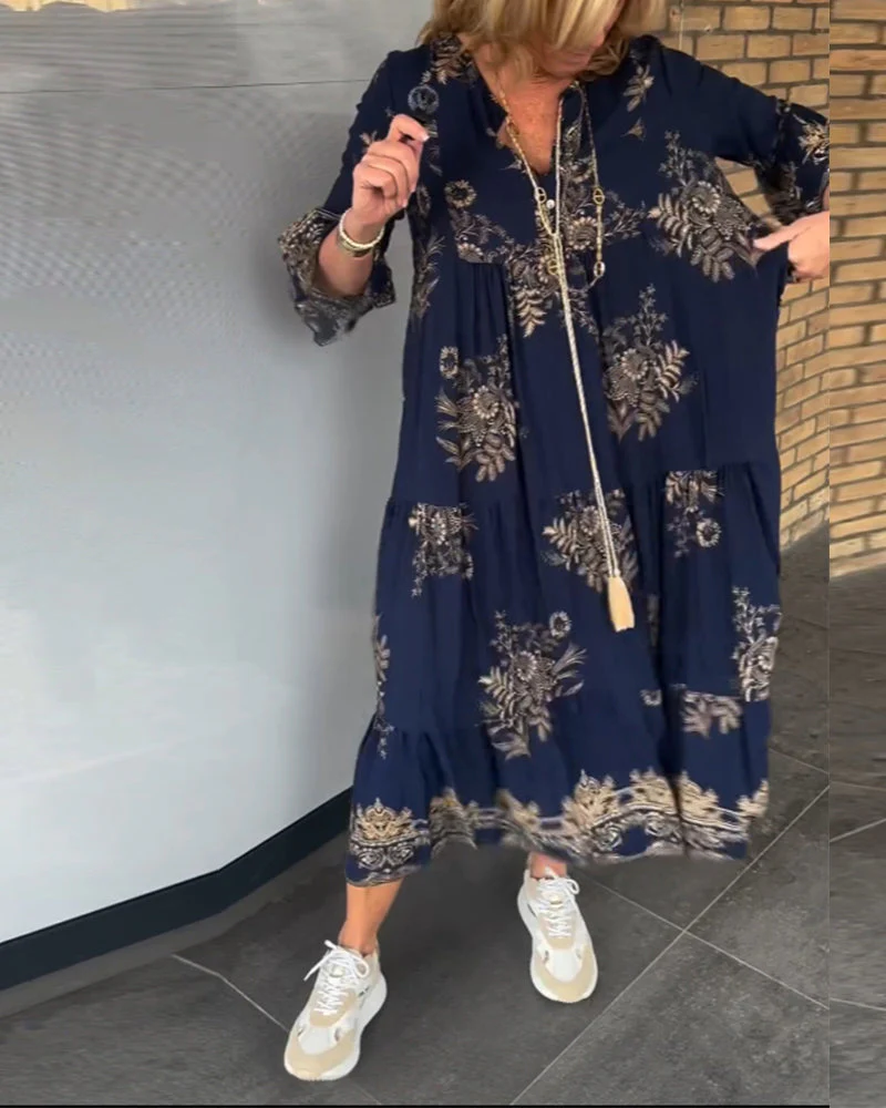 🔥Loose-Fitting Vintage V-neck Dress - Image 4
