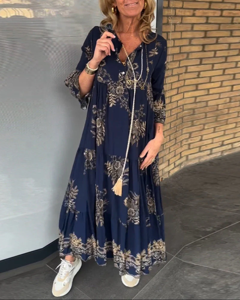 🔥Loose-Fitting Vintage V-neck Dress - Image 8