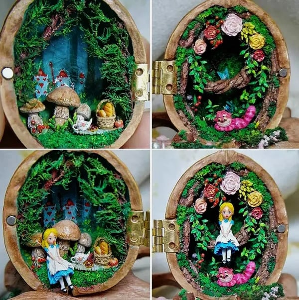 🌟NEW🌟HOT SALE🏠Handmade.Walnut Shell Doll House--mini library, tiny World inside walnuts - Image 2