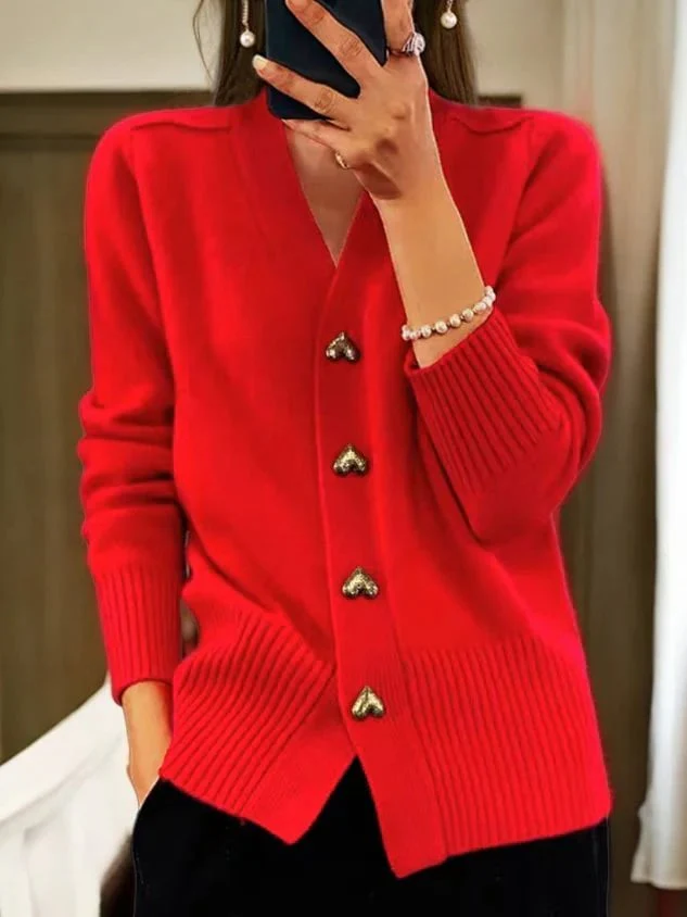 Women's Casual Winter Plain Yarn Wool Yarn Buttoned Cardigan - Image 7