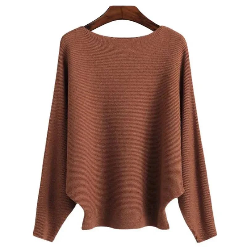 Women's Boat Neck Bat Sleeve Knitted Sweater - Image 10