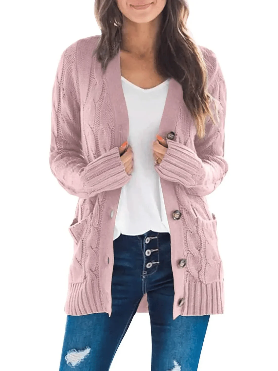 Women's Fall Casual Long Sleeve Button Down Open Front Cable Knit Cardigan - Buy two and get free shipping! - Image 6