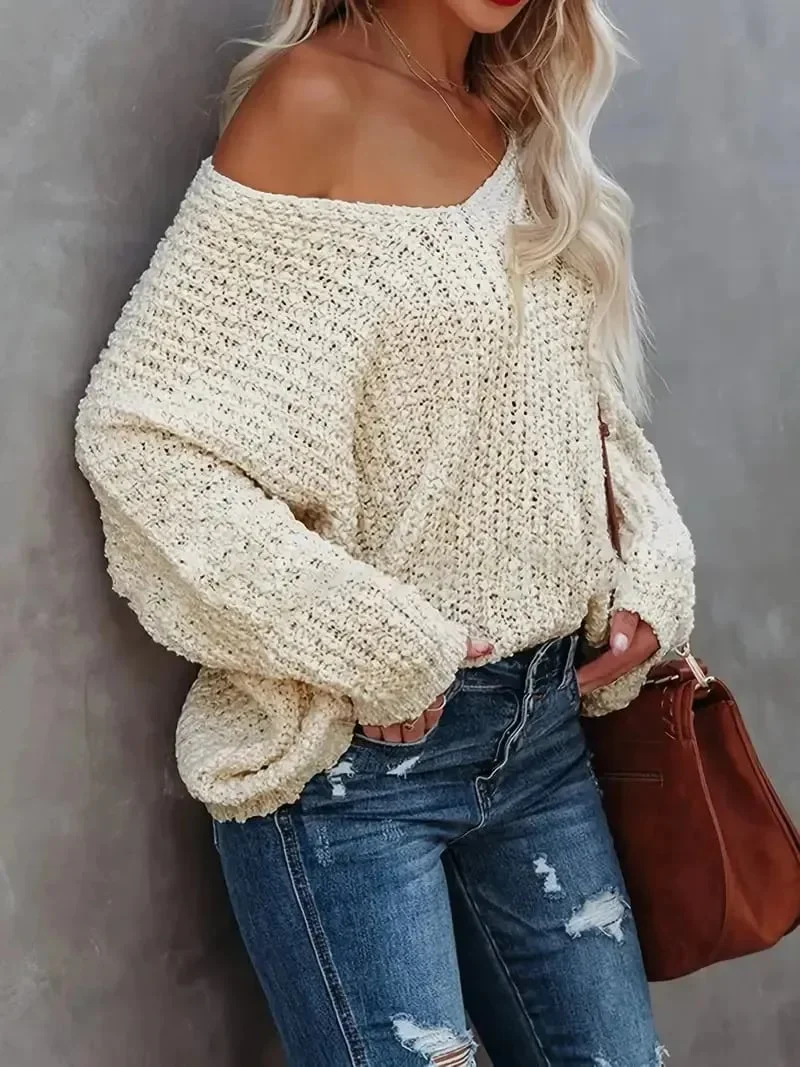 Women's Off-the-Shoulder Sweater Loose Lightweight Pullover Top - Image 2
