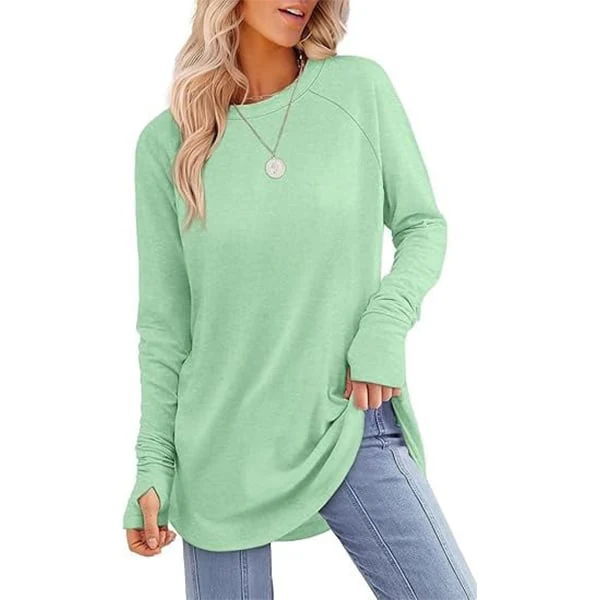 Womens Tunic Tops to Wear with Leggings Long Sleeve Thumb Crew Neck Curved Hem - Image 4