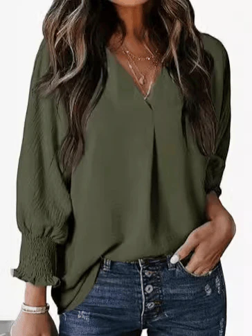 Womens Tunic Tops V Neck Casual Loose 3/4 Sleeve Shirts Dressy Blouses Tops Overiszed T Shirts - Image 16