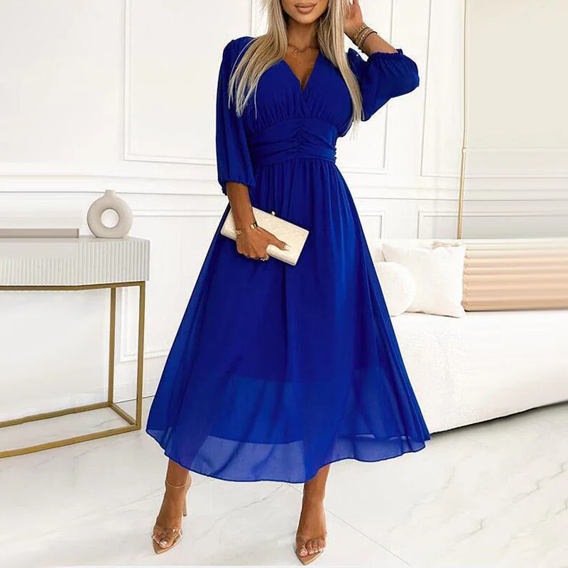 Women's V-neck Lightweight Chiffon Dresses - Image 3