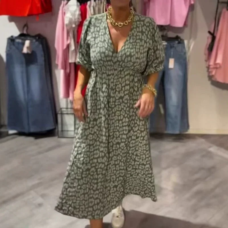 🌞Patterned V-neck dress with halterneck back - Image 2